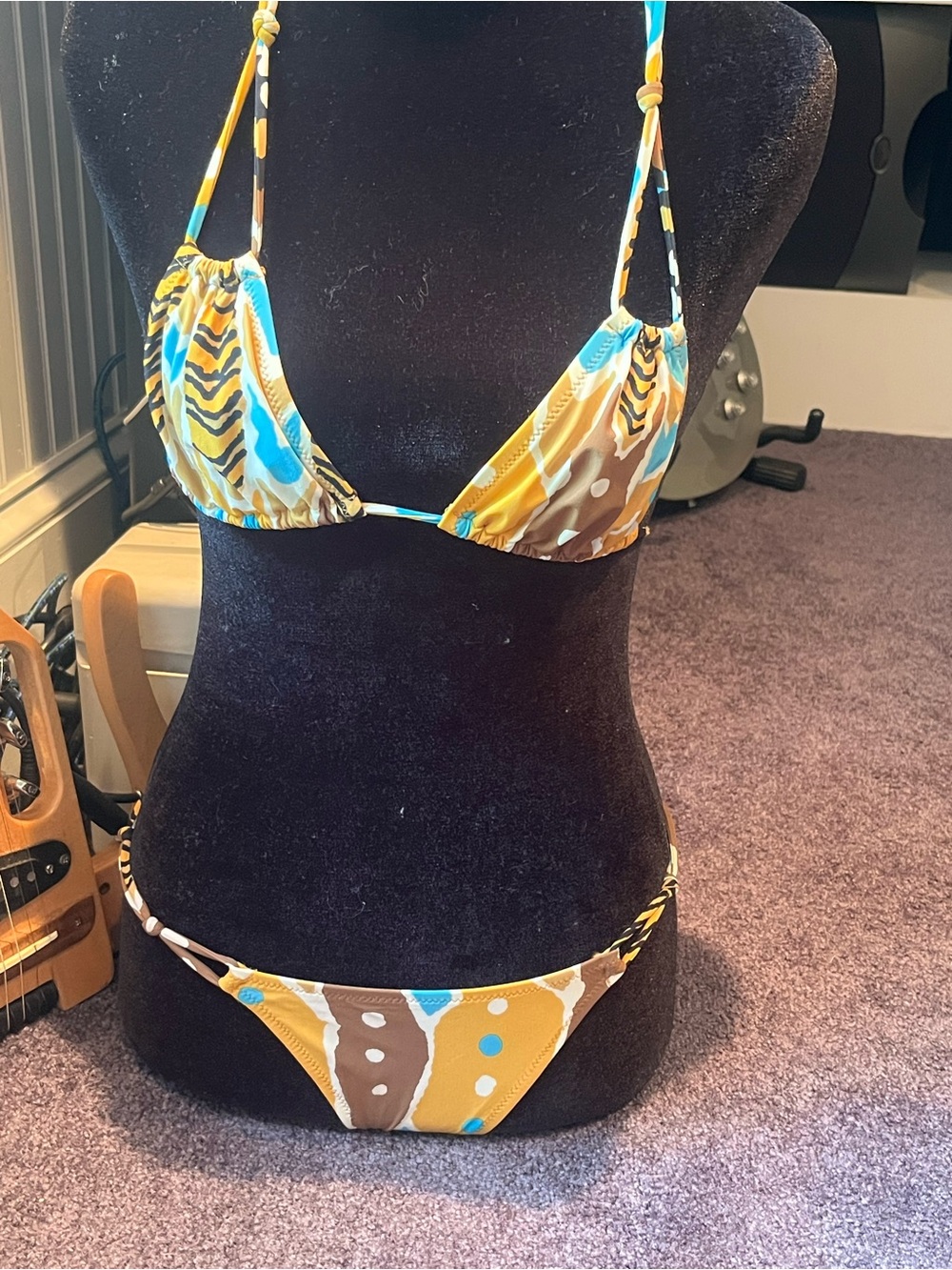 Dolce & Gabbana Brown, Turquoise & Yellow Animal-Print Bikini